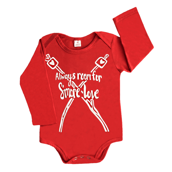 Red baby body suit with long sleeves