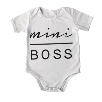 Baby Bodysuit White with Mini Boss Print