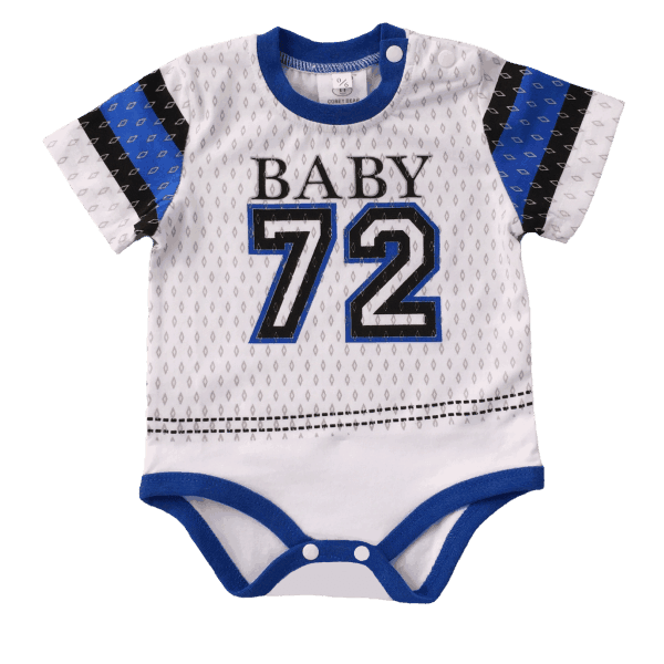 Blue and white short-sleeve bodysuit for baby