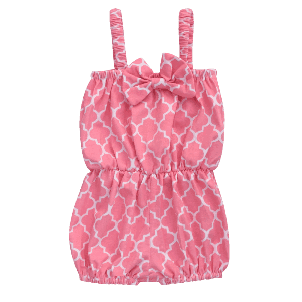 Pink quatrefoil design baby summer playsuit