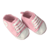 side view of pink infant shoes