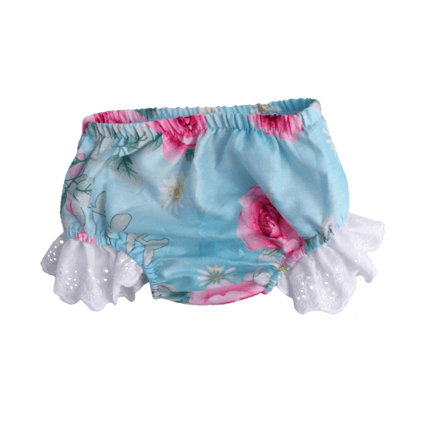 baby girls bloomers in blue floral fabric