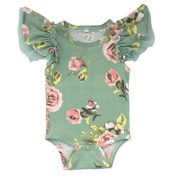 vintage baby clothes in green floral fabric